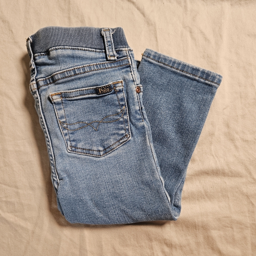 Polo Ralph Lauren Baby Girls 24 Months Blue Denim Jeans Stretch Elastic Waist‎